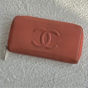 Authentic CHANEL Terracotta Caviar Leather CC Zip-Around Wallet